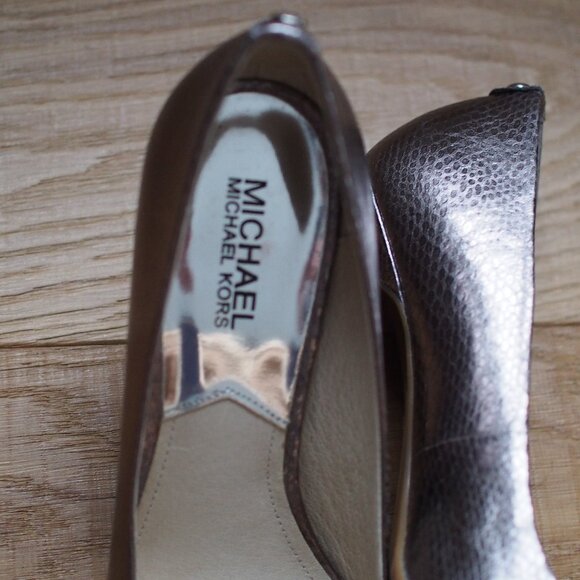 Michael Kors | Leather Pewter 'Snakeskin' Stilletto Pumps - Picture 2 of 10
